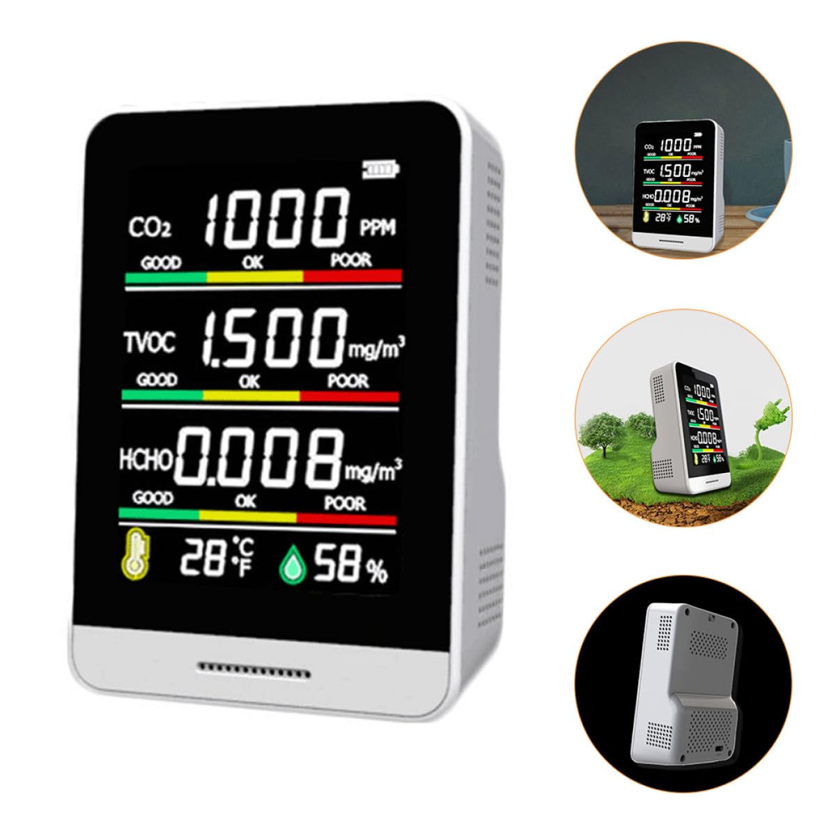 BETOOKY Medidor Portátil y Sensor de de Co2 y Tvoc para Calidad del Aire Batería de 1200ma, Pantalla Lcd para Hogar y Oficina