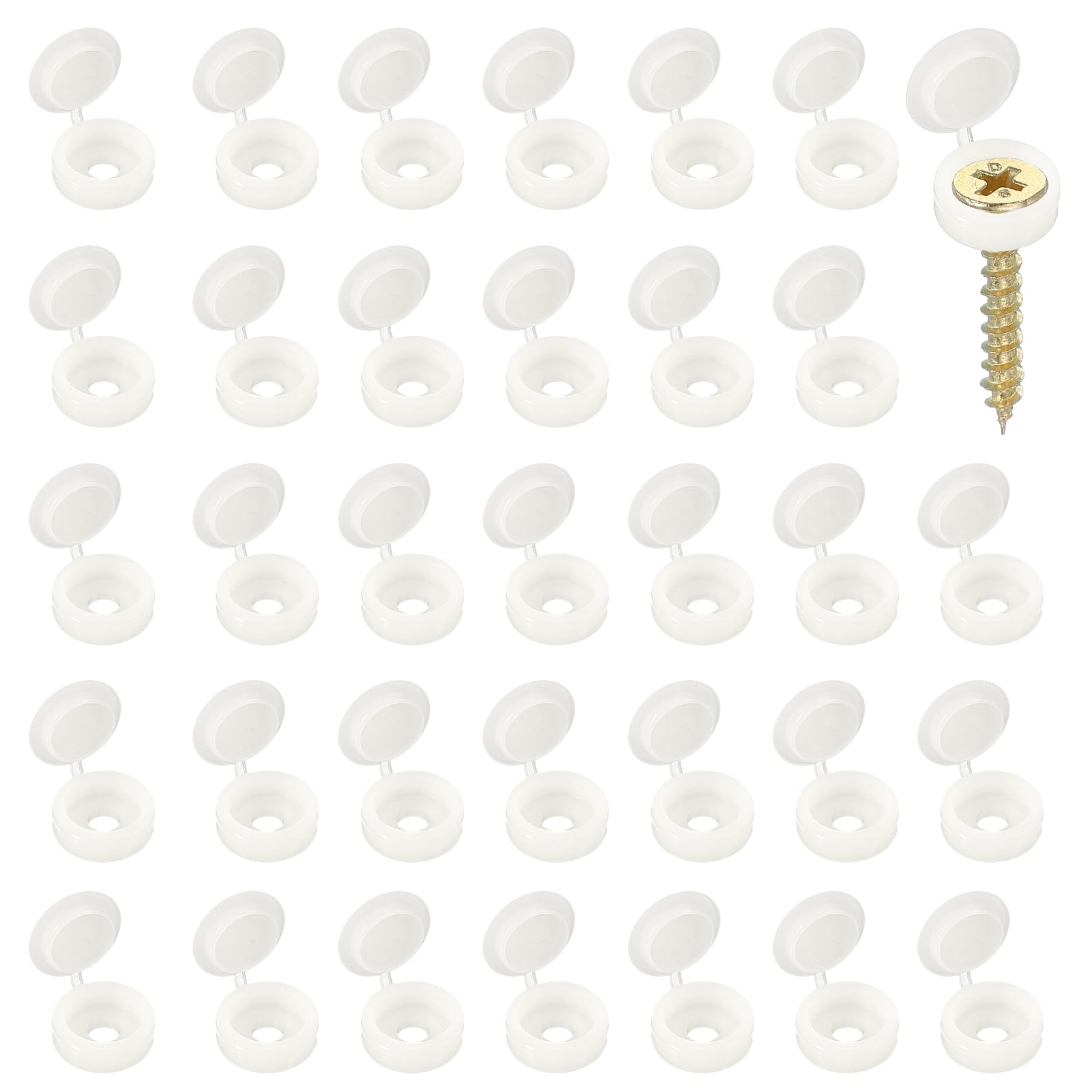 YELARXI Screw Snap Covers, Plastic Hinged Screw Cover Caps Shutter Screws Fold Snap Washer- Fitting for (Windows - Railings - Home Furniture - Cabinets) 4 mm & 200 Pack & Warm White — image 1