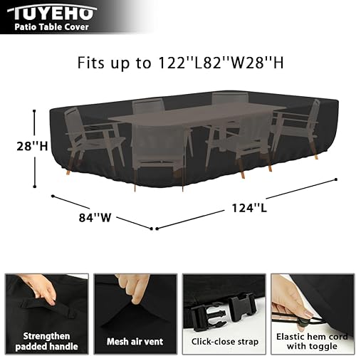 Miniatura 4 de Tuyeho Juego de funda para muebles de patio de 124 x 84 x 28 pulgadas, tela Oxford duradera y resistente a la intemperie, para tu mesa y sillas