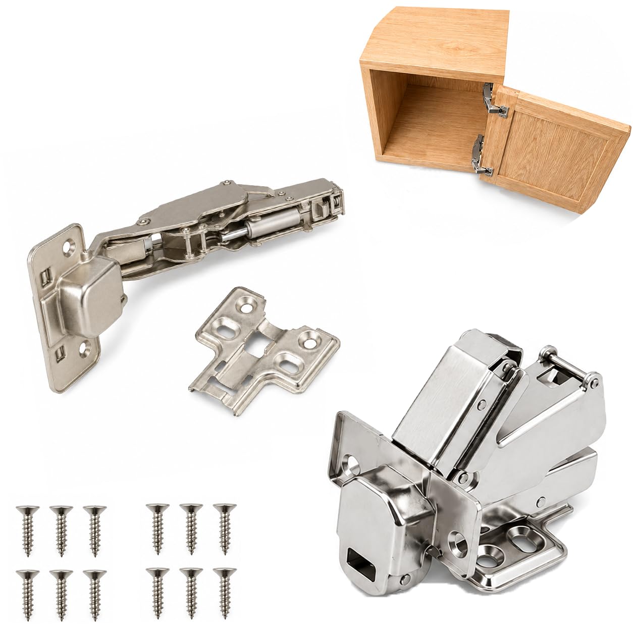 6 Pack 165° Soft Close Cupboard Hinges, 35mm Full Overlay Clip-On