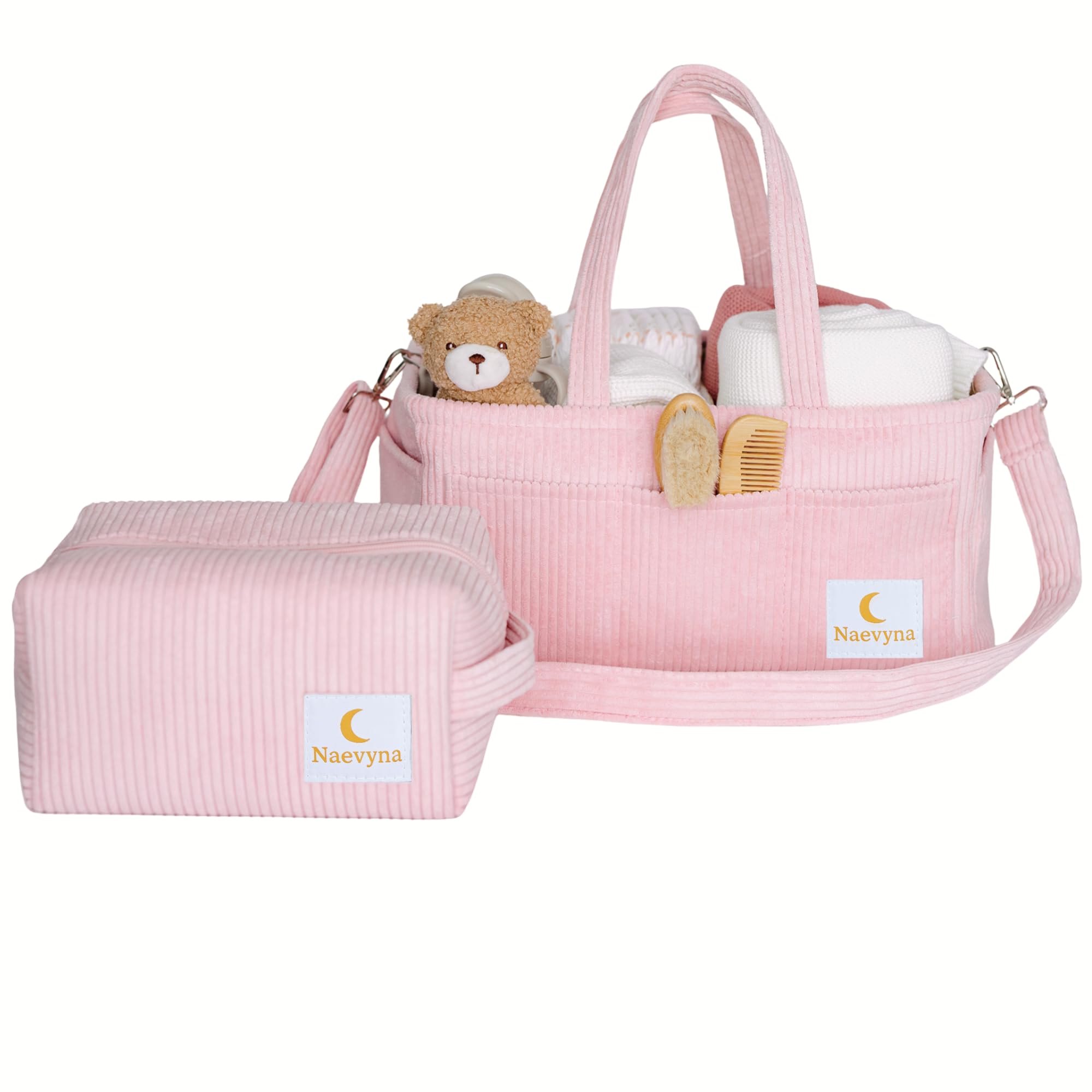 Naevyna Wickelkorb Organizer aus Cord 2-in-1 mit Schultergurt und Windeltasche - Windel Caddy für den Wickeltisch - Geschenk zur Geburt
