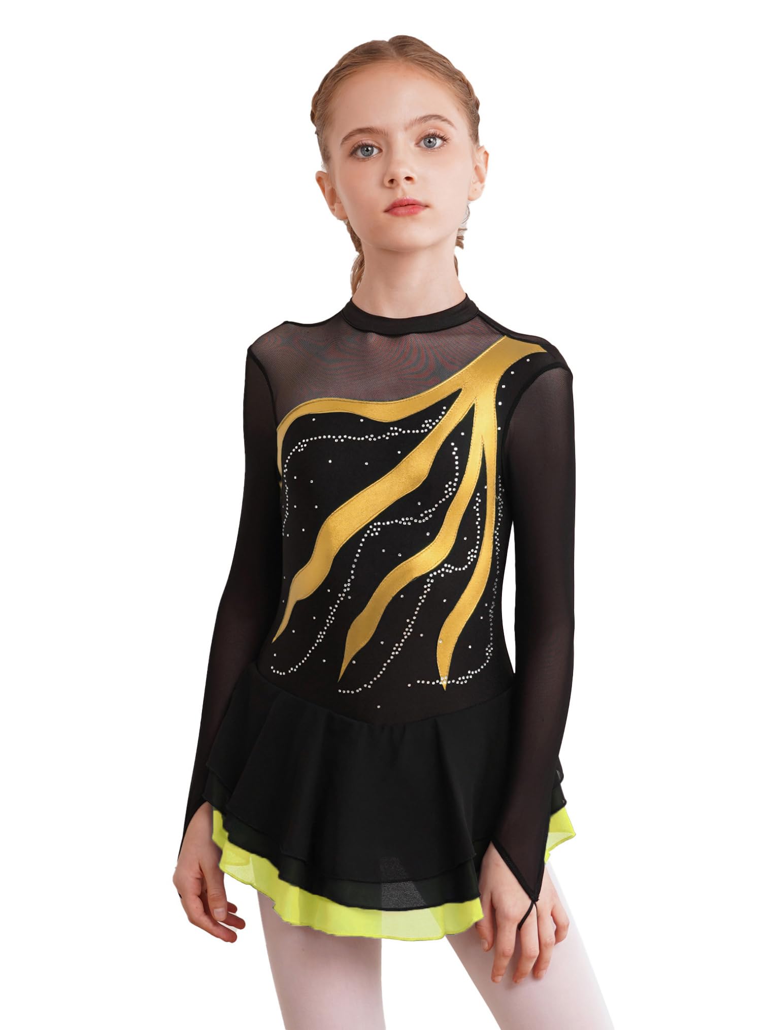 Freebily Vestido de Danza para Niña Maillot de Manga Larga con Brillante Leotardo Gimnasia Rítmica Maillot de Patinaje Competición Traje de Baile — view 18
