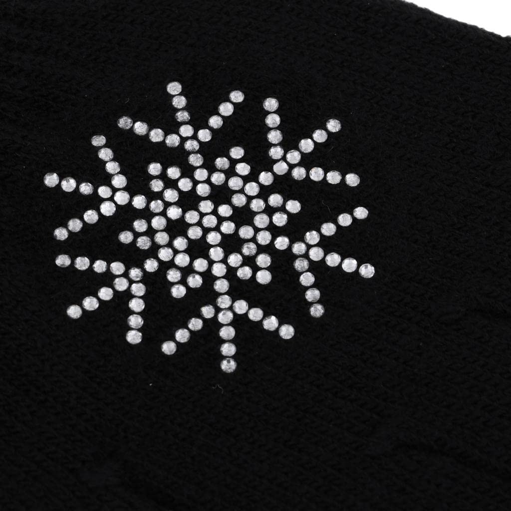 Leeadwaey Guanti da pattinaggio su ghiaccio per ragazze e donne e bambini Magic Stretch guanto nero fiore S, nero fiore di neve, S