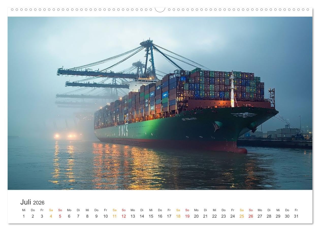 Containerschiffe - Giganten im Fokus (hochwertiger Premium Wandkalender 2026 DIN A2 quer), Kunstdruck in Hochglanz: Seefracht-Giganten der Meere in Szene gesetzt. (CALVENDO Technologie)