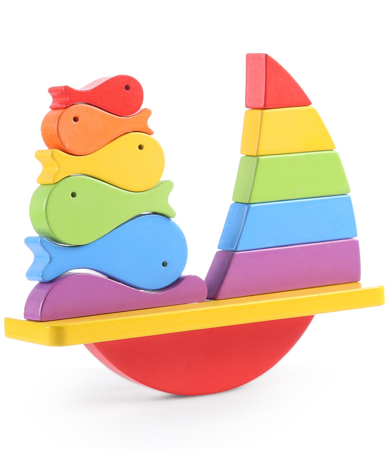 Intelliskills Premium Wooden Rainbow Balancing Ship Stacker for