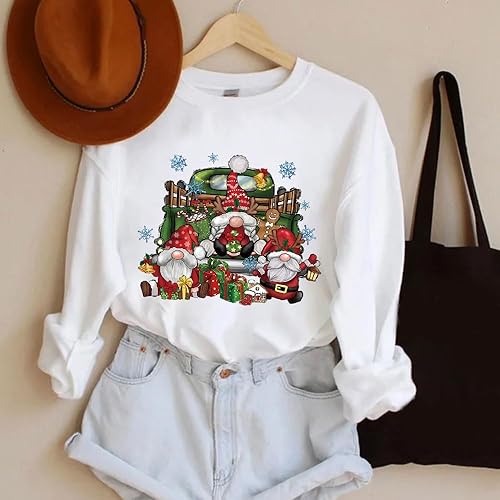 Miniatura 5 de 6 hojas de calcomanías de transferencia de calor para ropa, Papá Noel, parches para planchar, lindo árbol de Navidad, gnomo de alce, lavable,