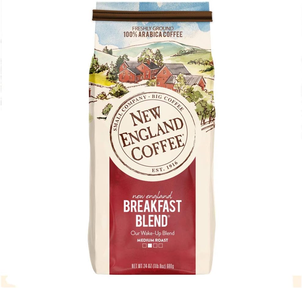 New England Coffee Breakfast Blend Medium Roast Ground Coffee, 24oz Bag (Pack of 1)
