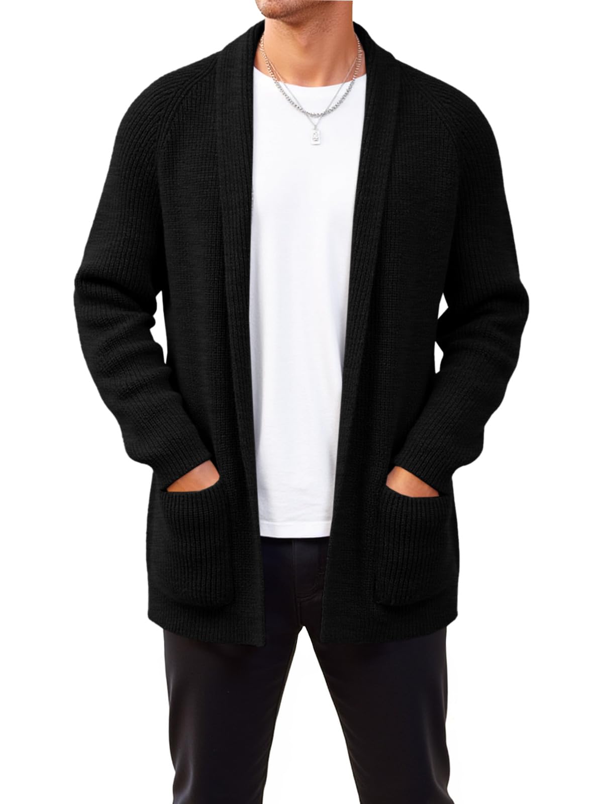 Runcati Men's Shawl Collar Long Cardigan Open Front Casual Knit Sweaters