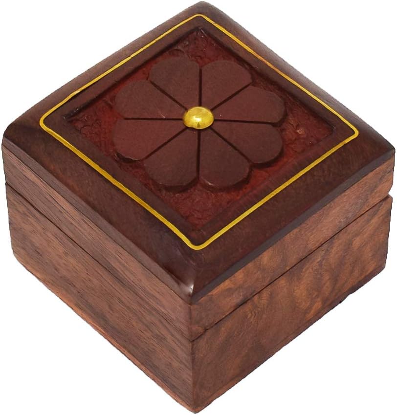 Hashcart Wooden Jewelry Box for Girls - Decorative Trinket Box for Ring Ceremony (2x2 inch)