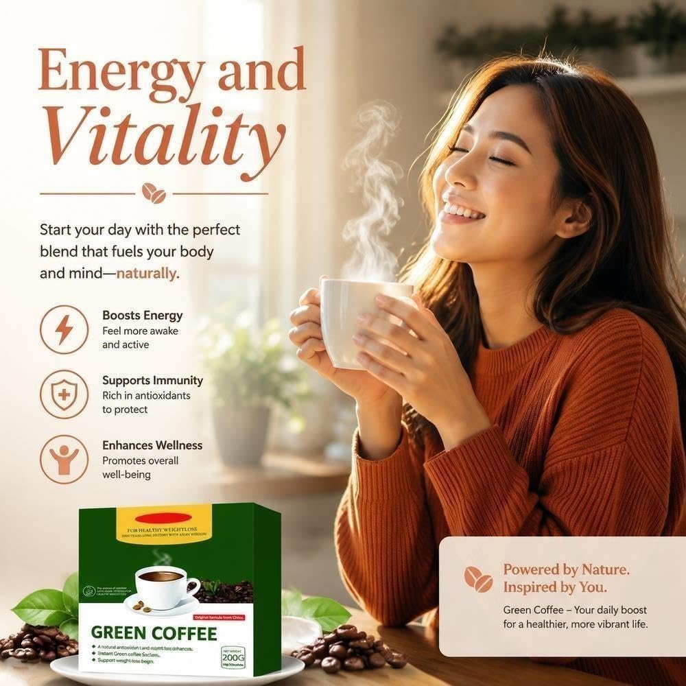 Miscela prebiotica istantanea for il benessere dell'intestino, caffè verde | Caffè energetico equilibrato vegano biologico senza glutine(2pcs)