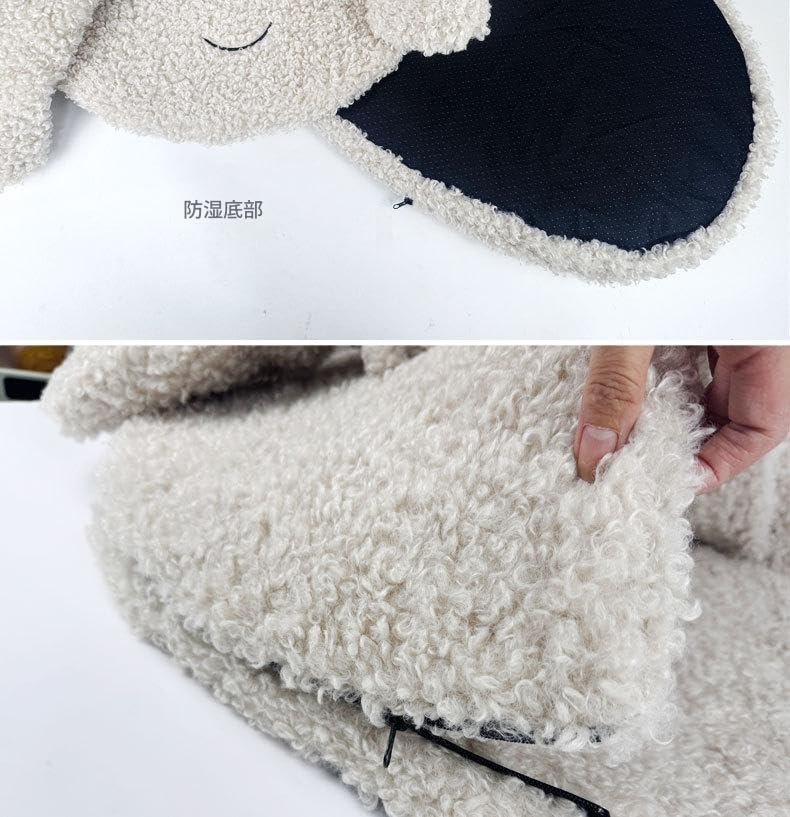 ペット用ドッグハウス、猫用ベッド、秋冬向け保温、半密閉型、取り外し可能、スリッパ型、ふわふわ巻き毛素材、茶色くま、米色うさぎ、75&times;