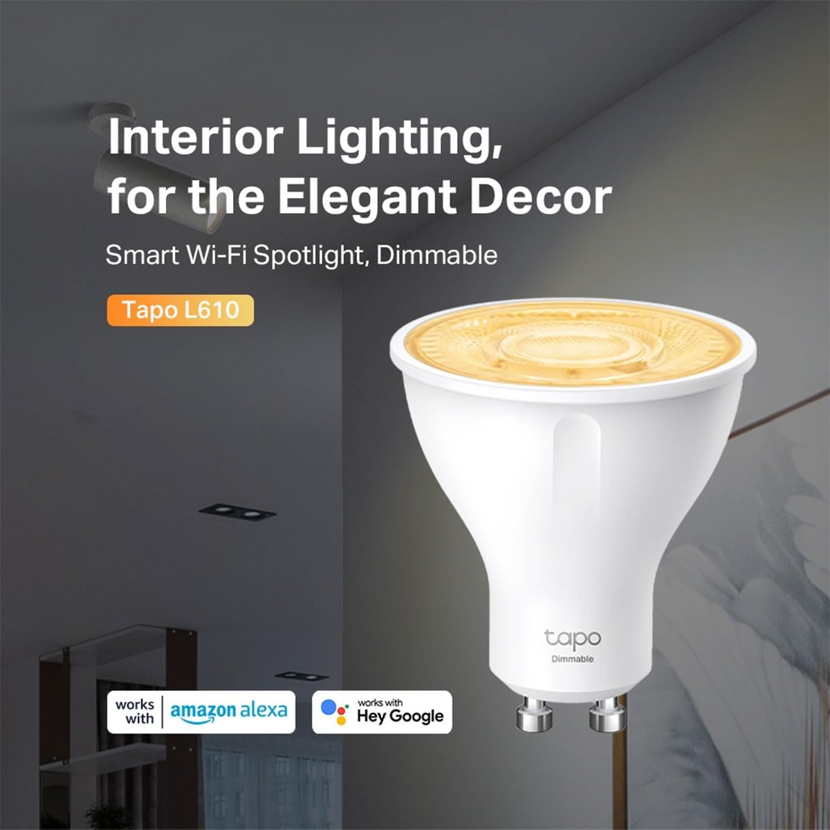 TP-Link Tapo L610 | Inteligentny reflektor LED GU10 Wi-Fi | Białe światło | Ściemnialny | 350 lm | 4.7 W | Kompatybilny z Alexa i Google Home