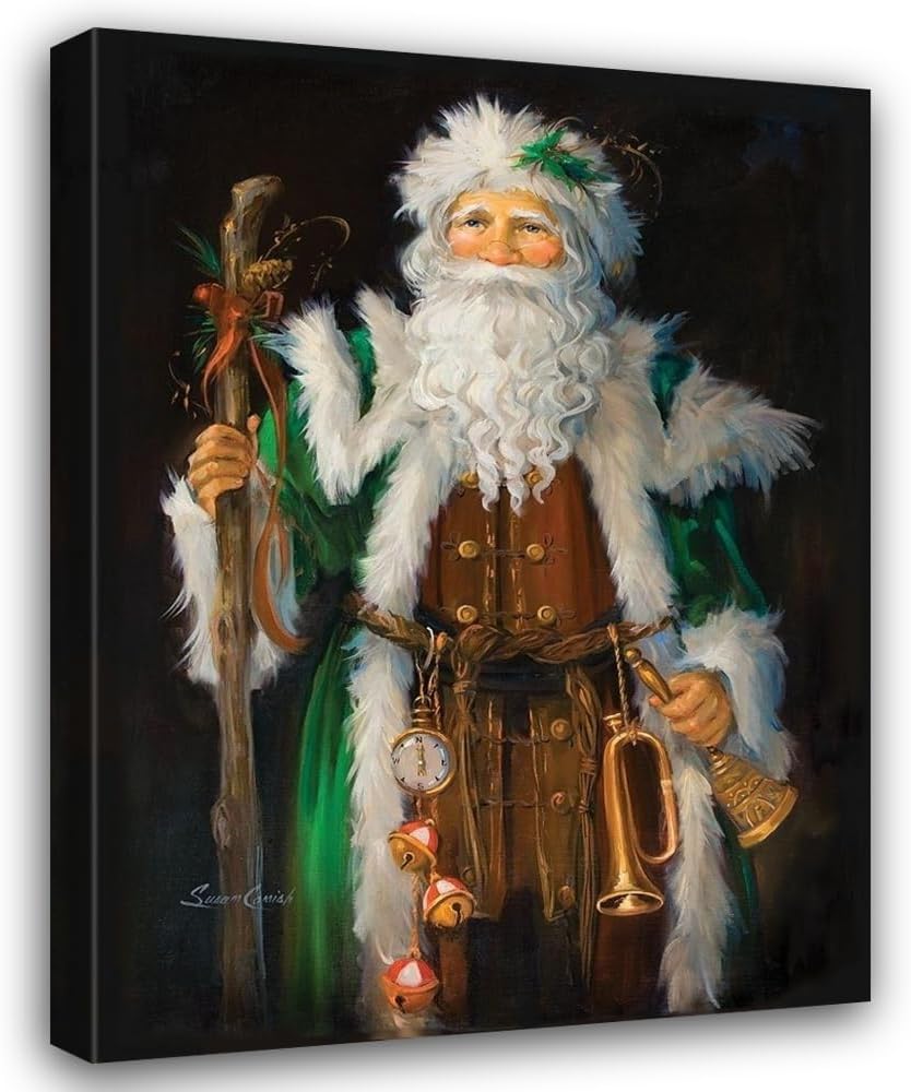 Comish, Susan 28x36 Black Ornate Framed Canvas Art Print Titled: Mountainland Santa