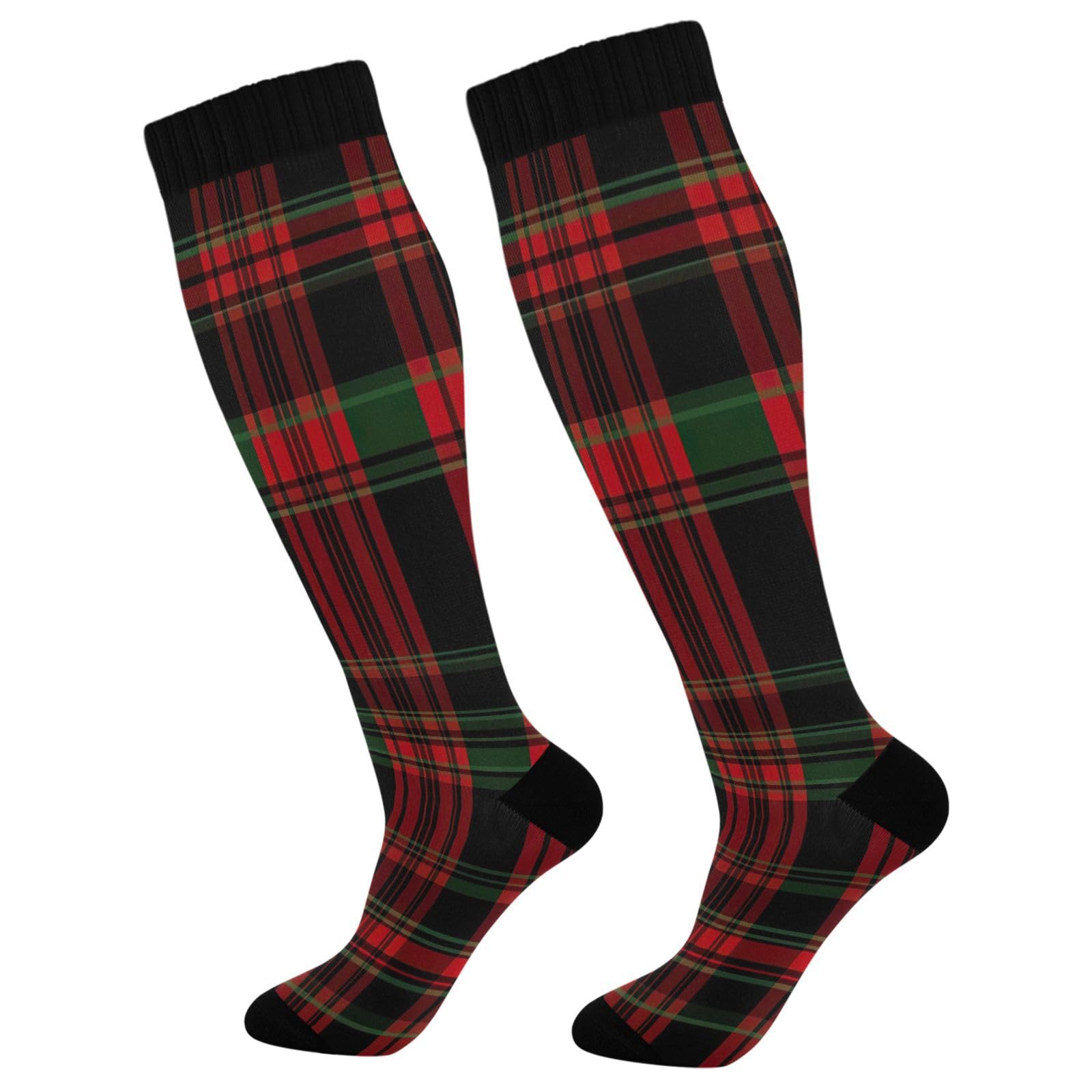 STAYTOP Christmas Red Buffalo Plaid Compression Socks for Women & Men (1 pairs)-Support Knee High Socks for Running, Sports