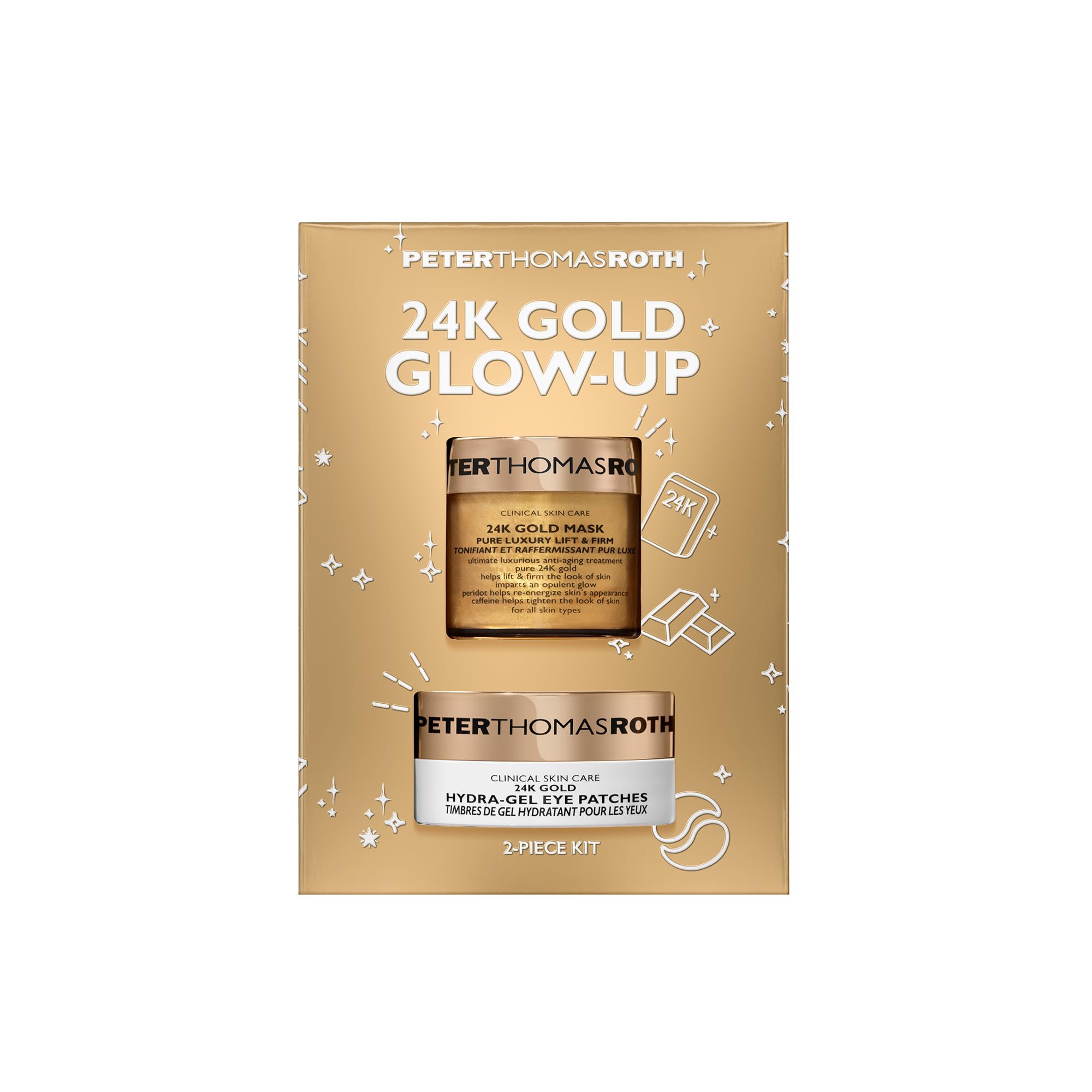 Peter Thomas Roth Holiday Kit – 24K Gold 2-teilige Luxus-Pflegeset – 50ml 24K Gold Mask + 15 Paar 24K Gold Hydra-Gel Eye Patches – Straffende & Feuchtigkeitsspendende Anti-Aging Pflege