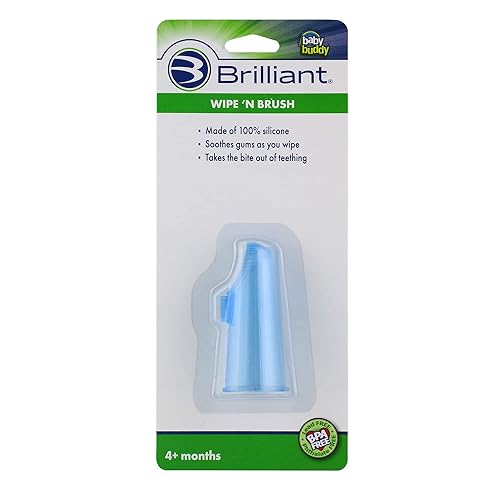 Brilliant Wipe N Brush by Baby Buddy, cepillo de dientes de silicona, limpiador para bebés de 4 a 16 meses de edad, uso con toallita dental,