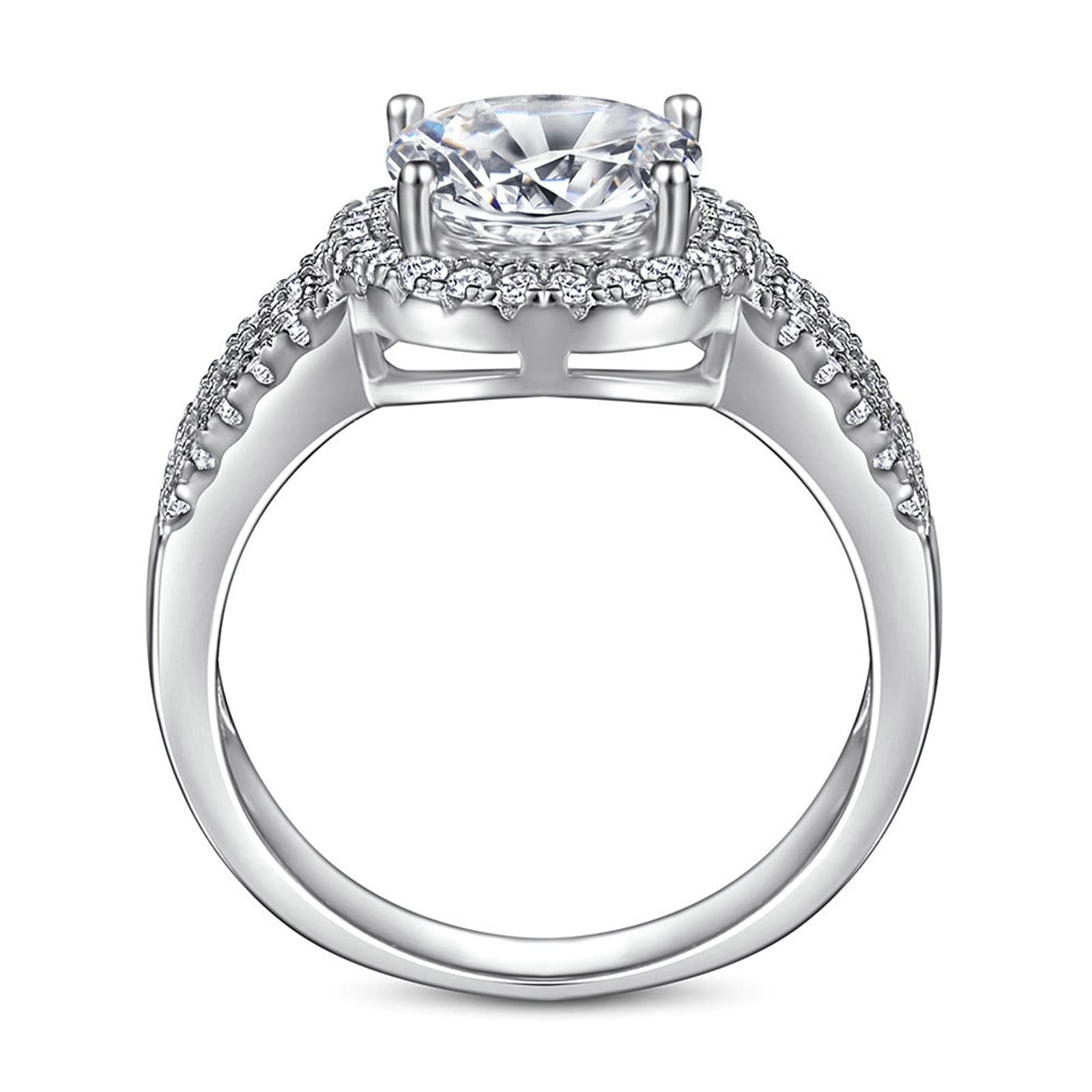 Anillos de compromiso para parejas, anillos de compromiso para mujer, circonita cúbica S925, diseño ovalado, anillo de boda para mujer, L 1/2, plata de ley, Cubic Zirconia