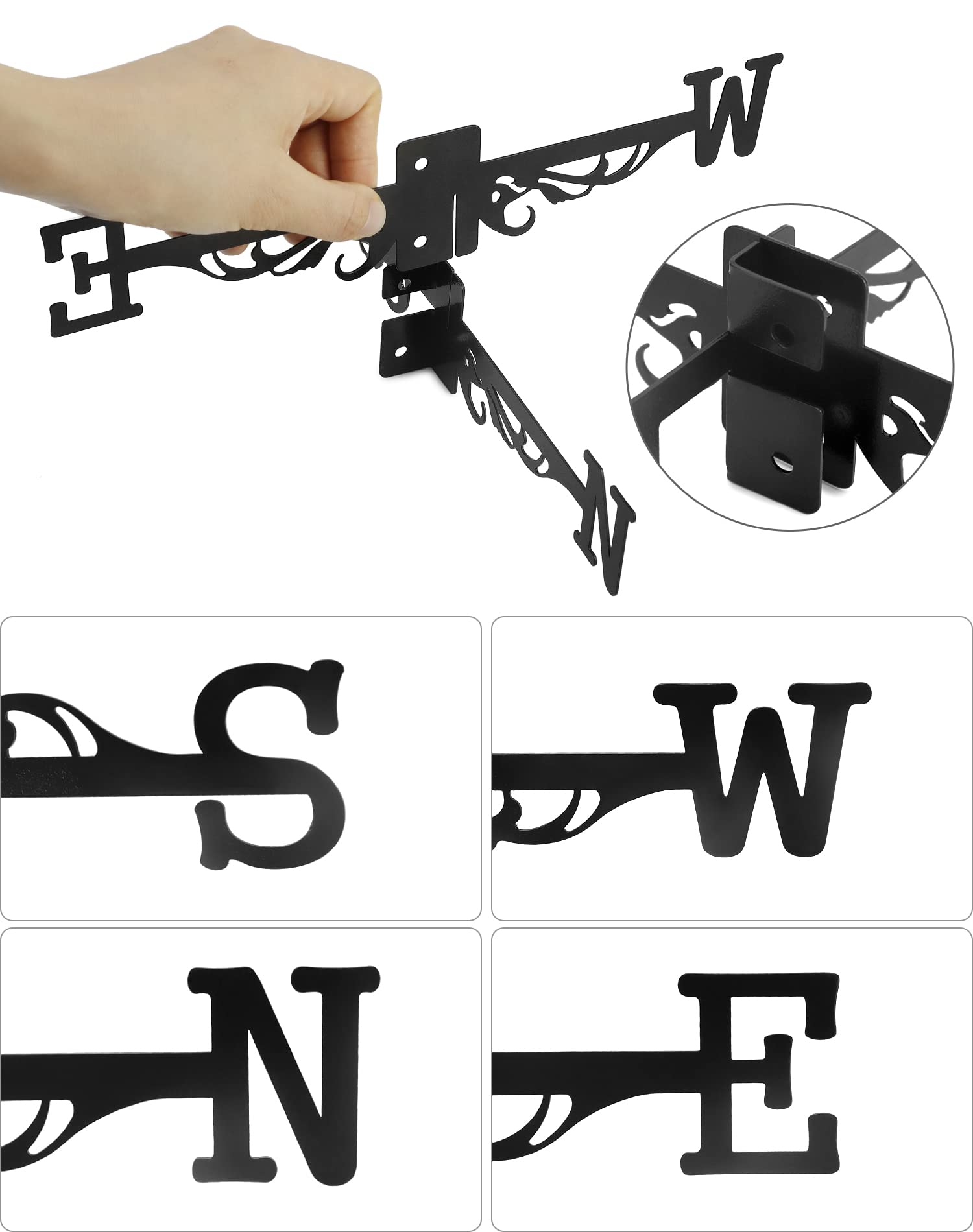 QWORK® Weathercock Weather Vane Indicatore di direzione del Vento in Metallo retrò per la Decorazione del Tetto del Giardino