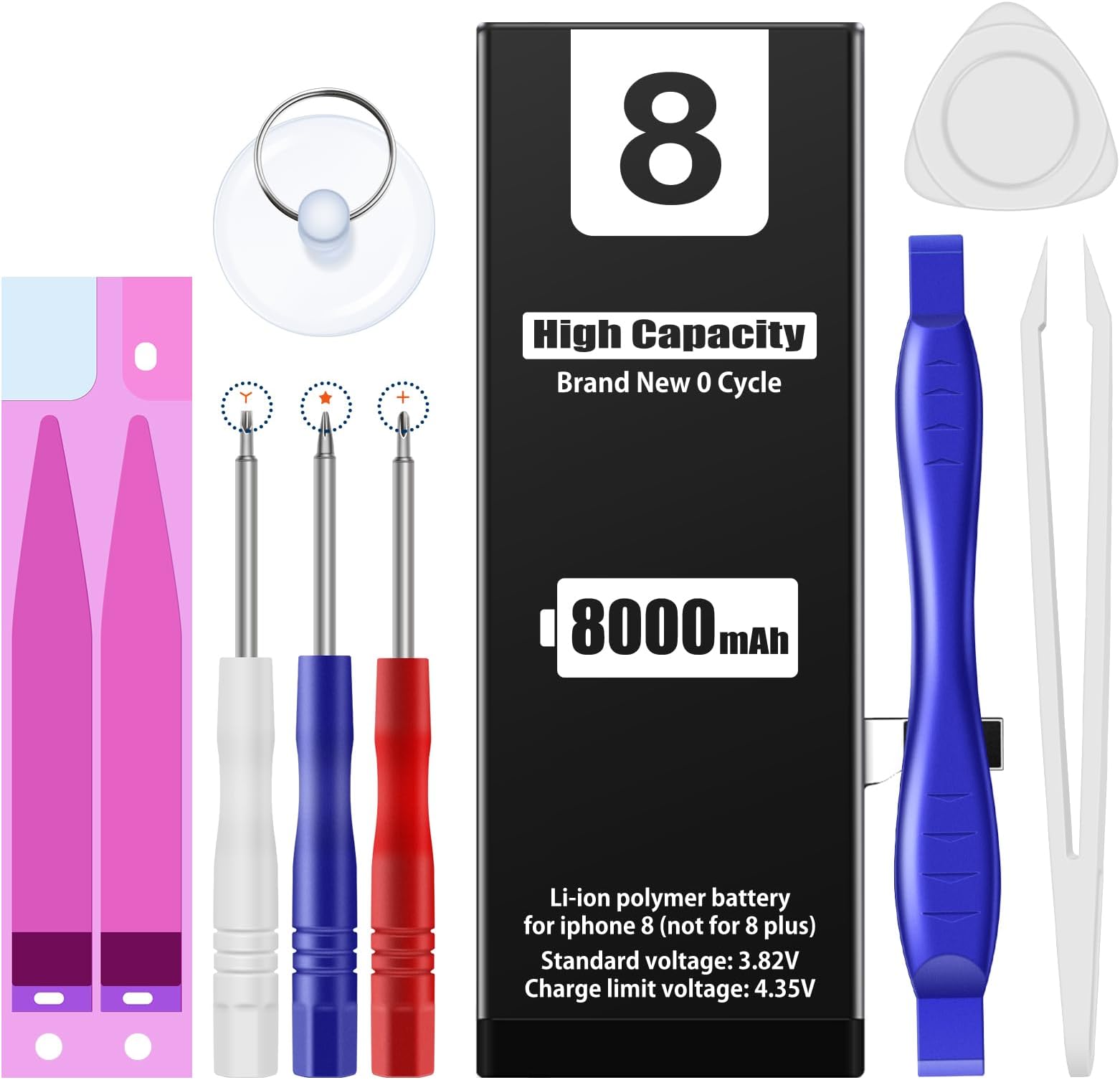 EMNT Battery for iPhone 8, (Model:A1863 A1905 A1906) High Capacity Than Others Replacement Battery with Complete Repair Tool Kit and Instructions