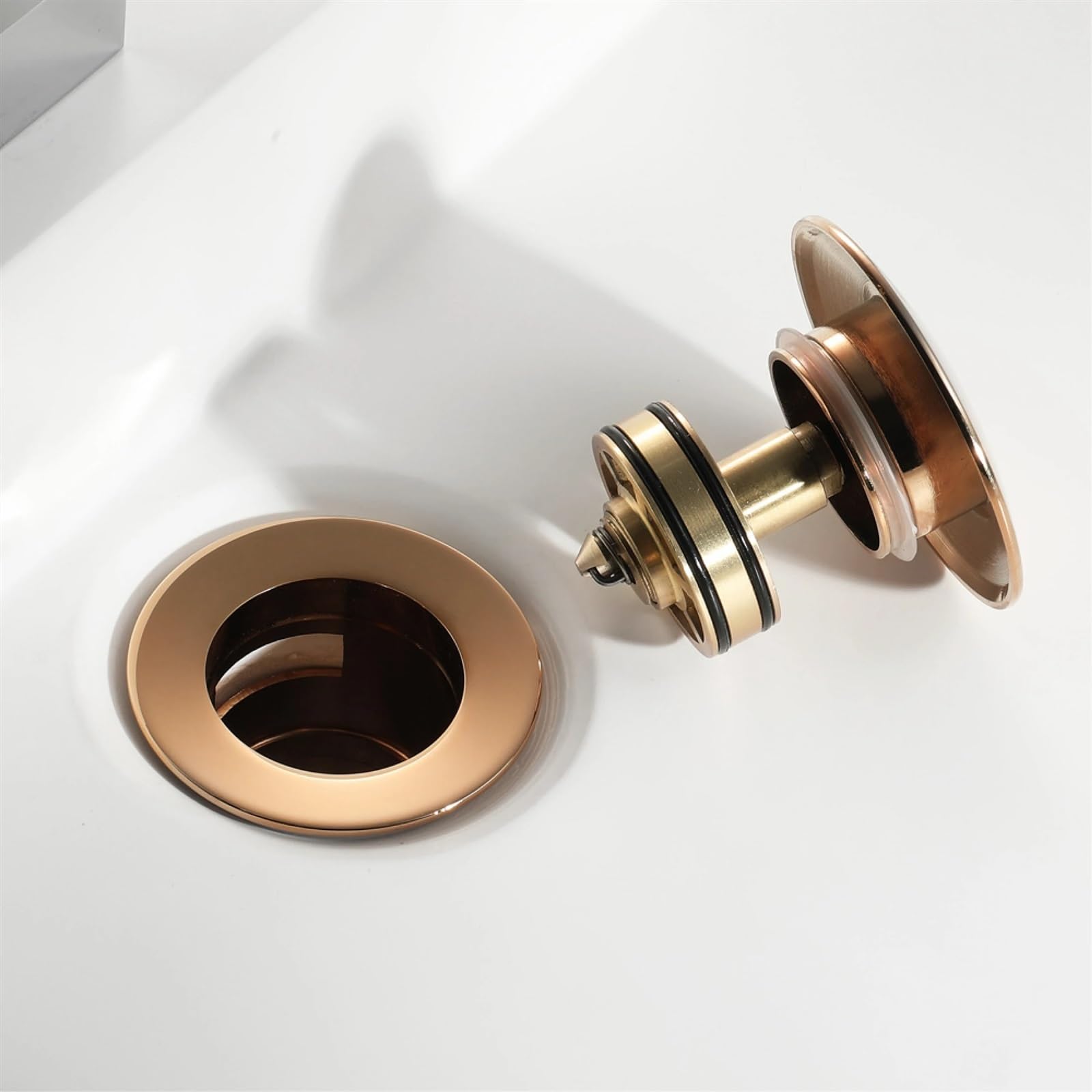 Mosiężna Umywalka Umywalka Odpływ Mosiężny Korek Spustowy Złota Umywalka Do Łazienki Odpływ Z Przelewem I Bez (Color : Rose Gold, Size : 66mm)