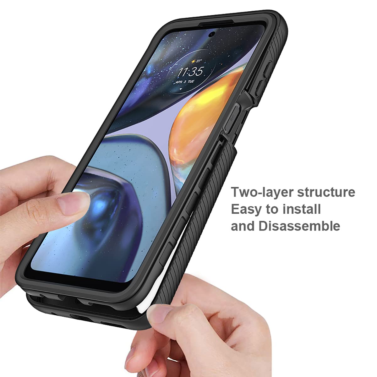 Custodia JIAFEI Per Motorola Moto G22: Cover Rugged Con Protezione Schermo Integrata, Antiurto, Trasparente E Nera