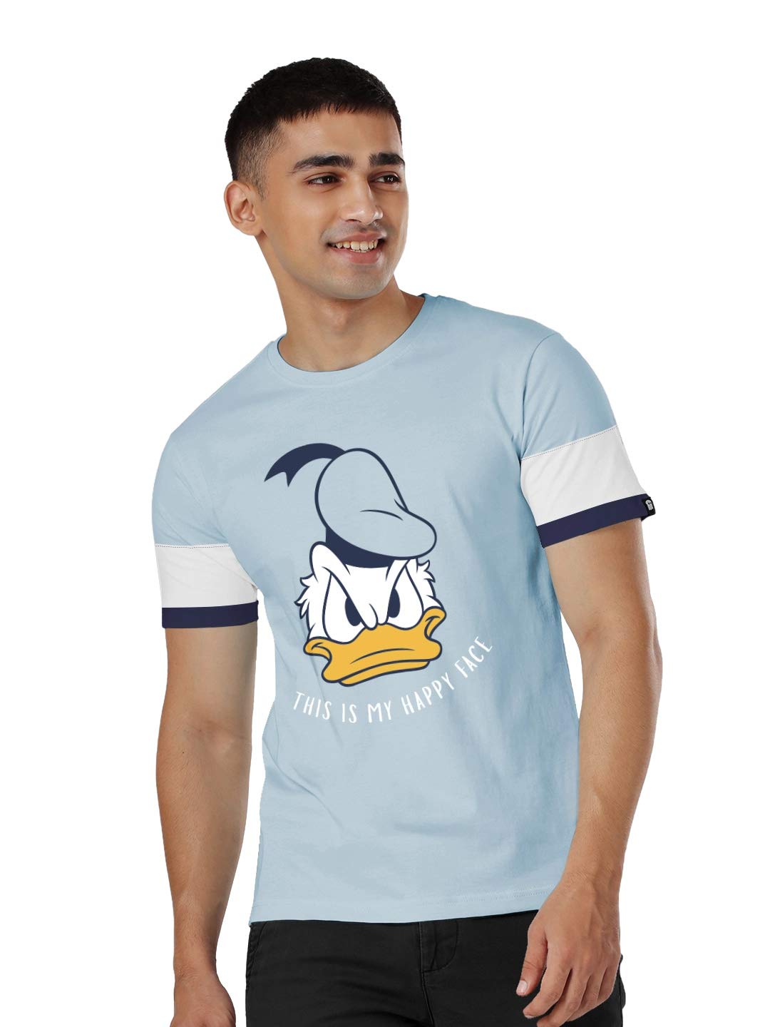 |Donald Duck Happy Face Round Neck Mens and Boys T-Shirt|Graphic Printed Half Sleeve|100% Cotton Blue Color T-Shirt
