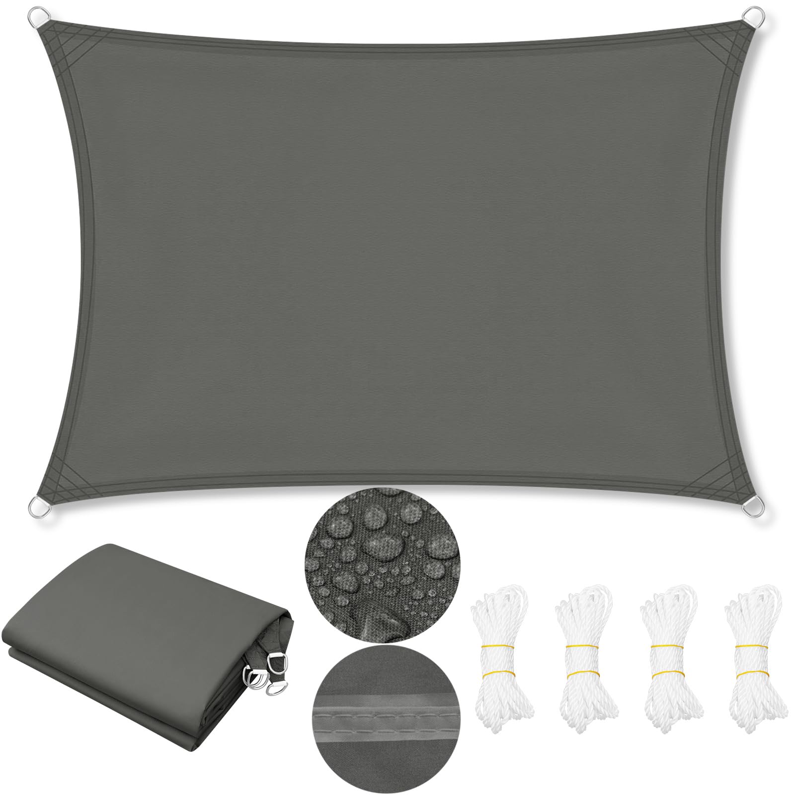 WOLTU Sonnensegel, wasserdicht, aus PES, 200 g/m², Polyester, Sonnenschutz, UV-Schutz, mit D-Ösen und Seilen für Patio, Balkon, Terrasse, Camping, Außenbereich