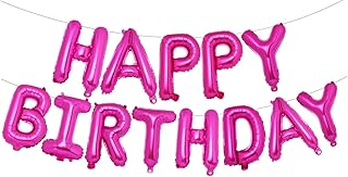 Happy Birthday Banner, 16 Inch Mylar Foil Letters Sign Bunting Happy Birthday Balloon Letters Balloons Reusable Ecofriendly Material for Girls Boys Kids Women Men (Hot Pink)