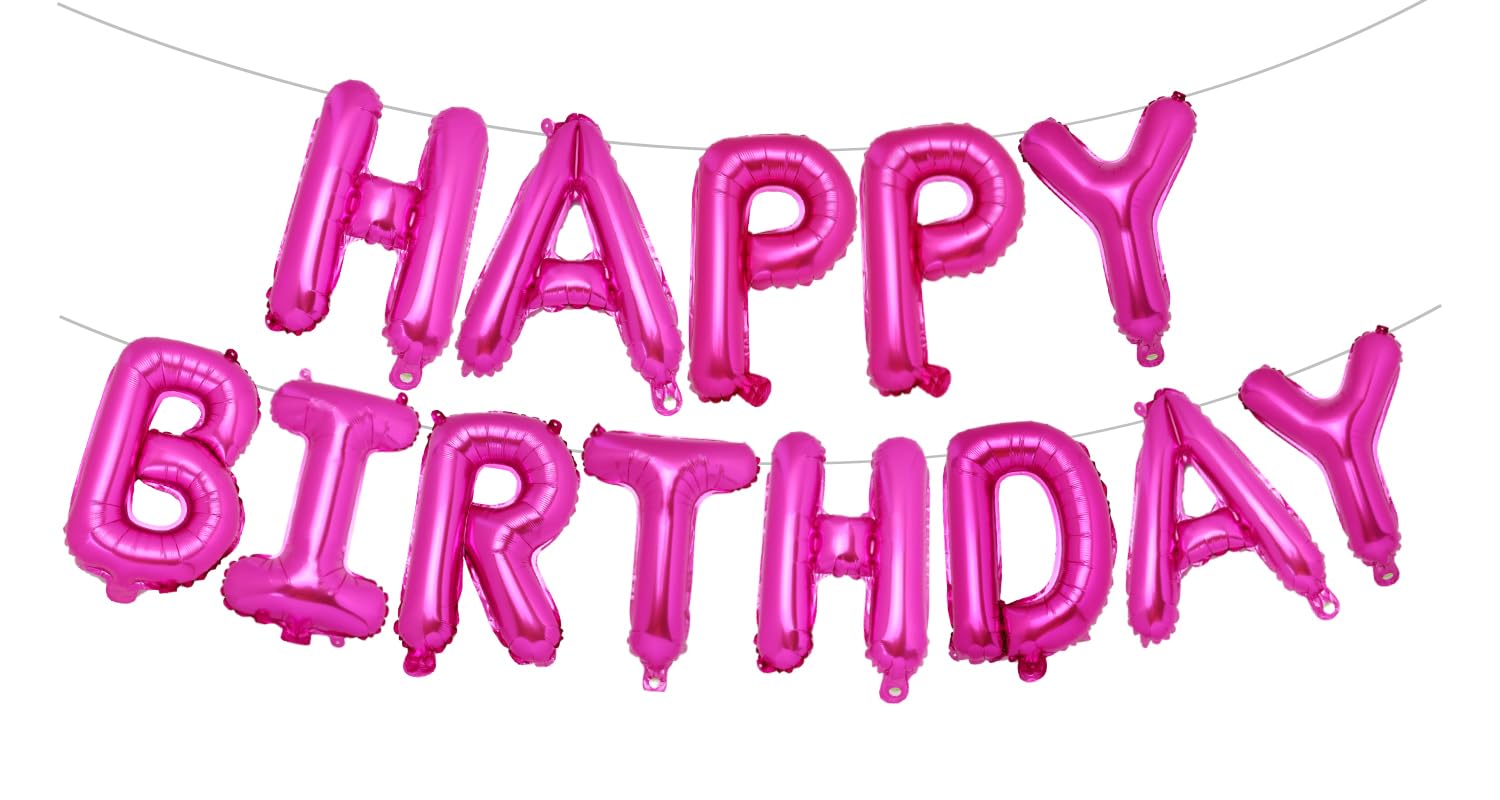 Happy Birthday Banner, 16 Inch Mylar Foil Letters Sign Bunting Happy Birthday Balloon Letters Balloons Reusable Ecofriendly Material for Girls Boys Kids Women Men (Hot Pink)