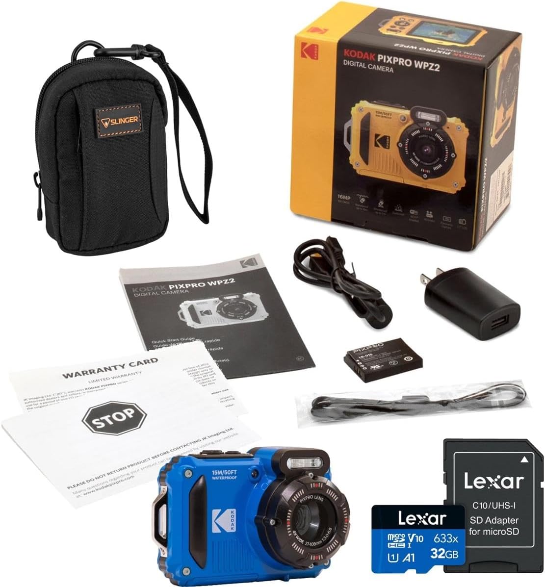 KODAK PIXPRO WPZ2 Rugged Waterproof Shockproof Dustproof WiFi Digital Camera 16MP 4X Optical Zoom 1080P Full HD Video Vlogging Camera 2.7" LCD Bundle with 32GB Memory Card and Camera Bag (Blue)