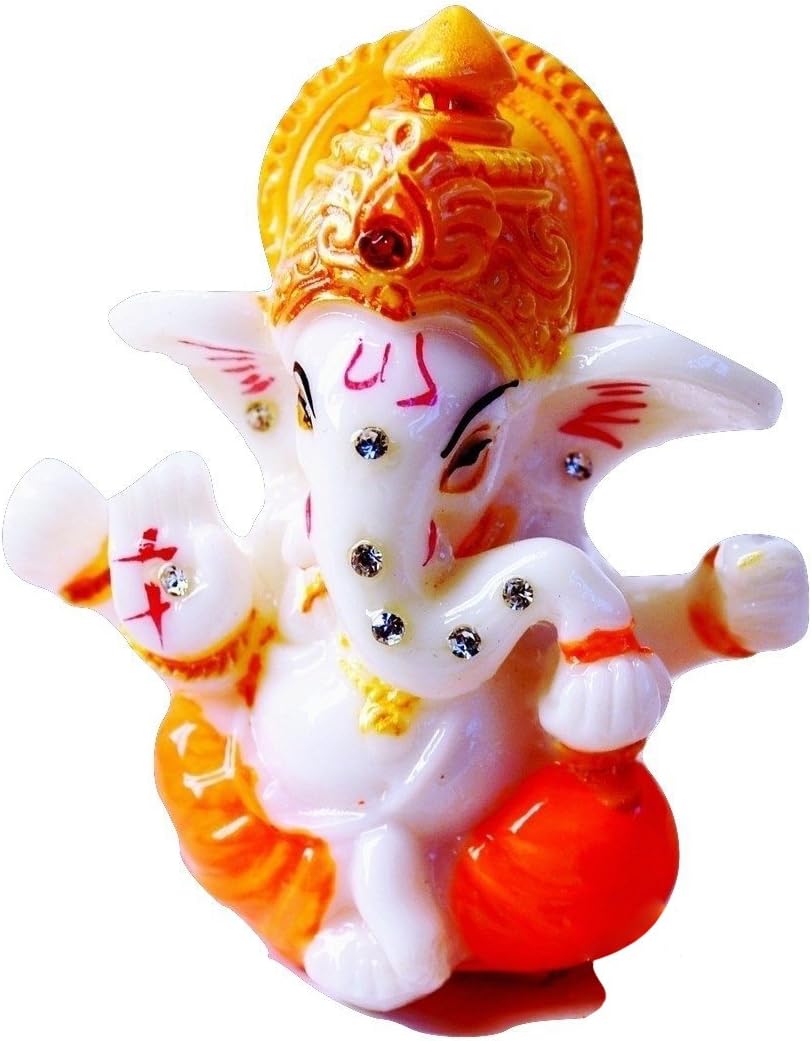 JB Premium 2.5" Mini Lord Ganesh/Ganesha Statue Poly Marble Idol. Hindu God of Success (Orange) - For Car/Vehicle dashboard - Small Ganesha Statue - Hindu God Idol - Pocket Ganesh