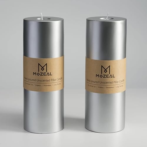 Miniatura 247 de MOZEAL Velas de pilar extra grandes de color borgoña de 4" x 10" (juego de 2), sin perfume, sin goteo, sin humo, de larga combustión limpia, velas