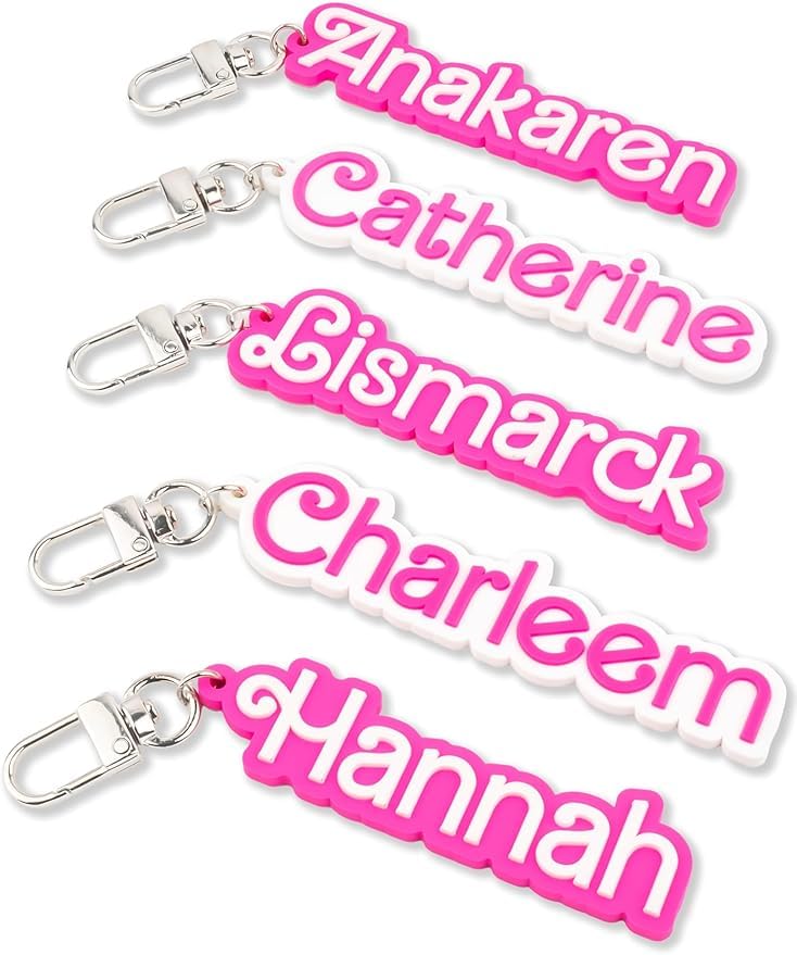 SODWINCO Custom Hot Pink Girl Keychain, Name Tags, Luggage Tag, Suitcases, PVC Personalized, Water Bottle