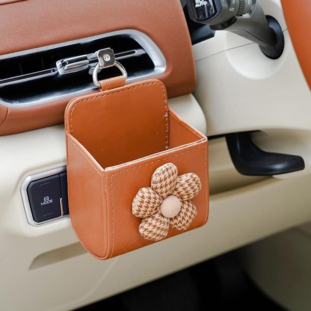 Sac Rangement Prise D'air Voiture - Cuir PU - 11x9 Cm - Pour Lunettes, Téléphone, Cartes