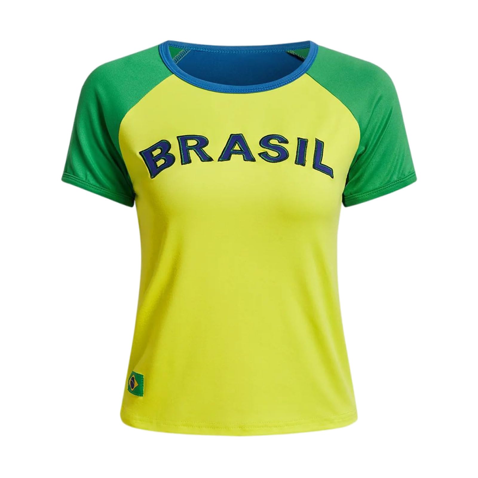 Maglietta Brasile Calcio Donna Rapida e Traspiranti Maglia da Calcio a Maniche Corte Slim-Fit Palestra Top Sportivo per Gli Appassionati di Calcio Stili Multipli S/M/L
