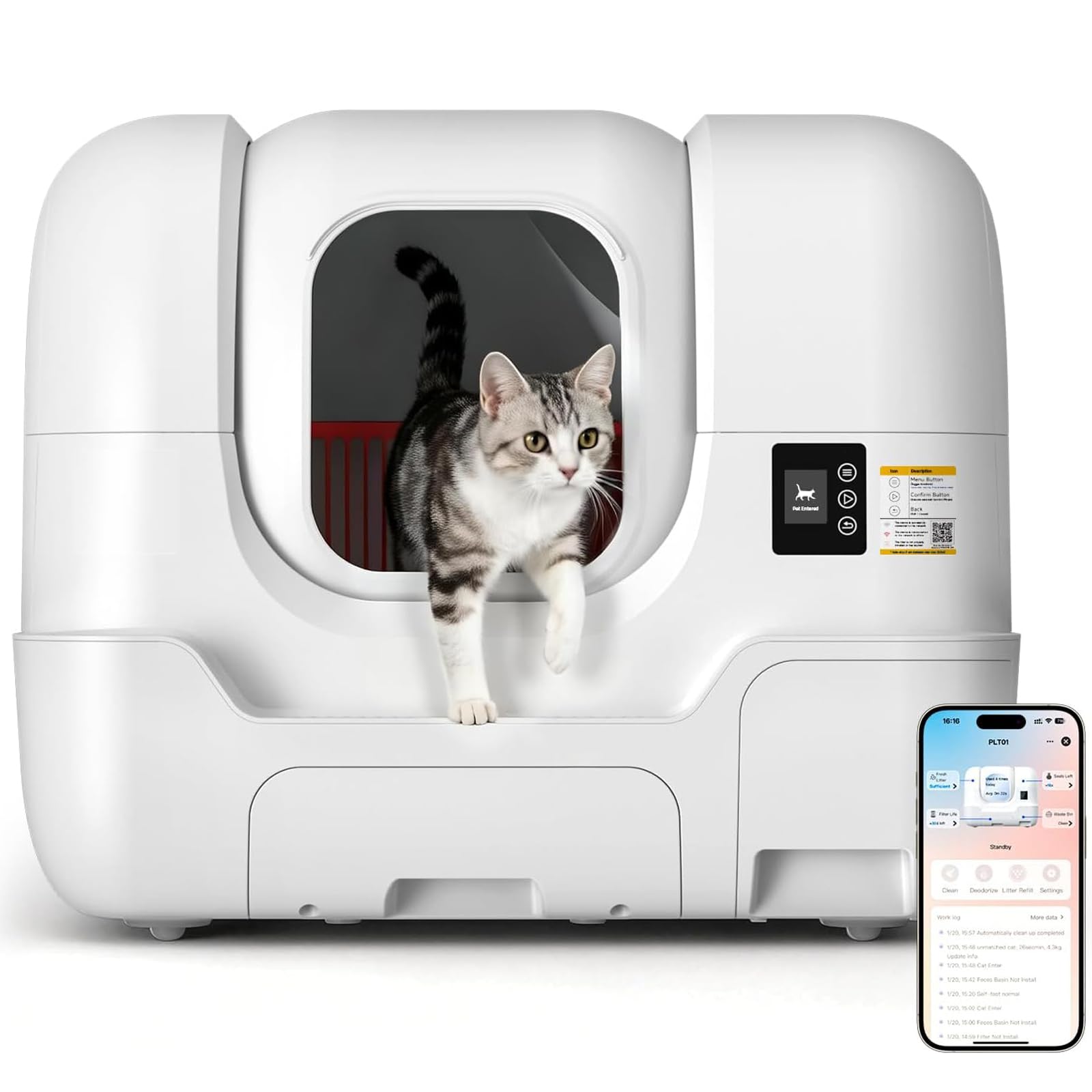 68L Selbstreinigende Katzentoilette für Mehrkatzenhaushalt | 68L Großes Katzenklo mit automatischer Nachfüllung, Beutelwechsel & Versiegelung, App-Steuerung, Radar- & Gewichtssensor