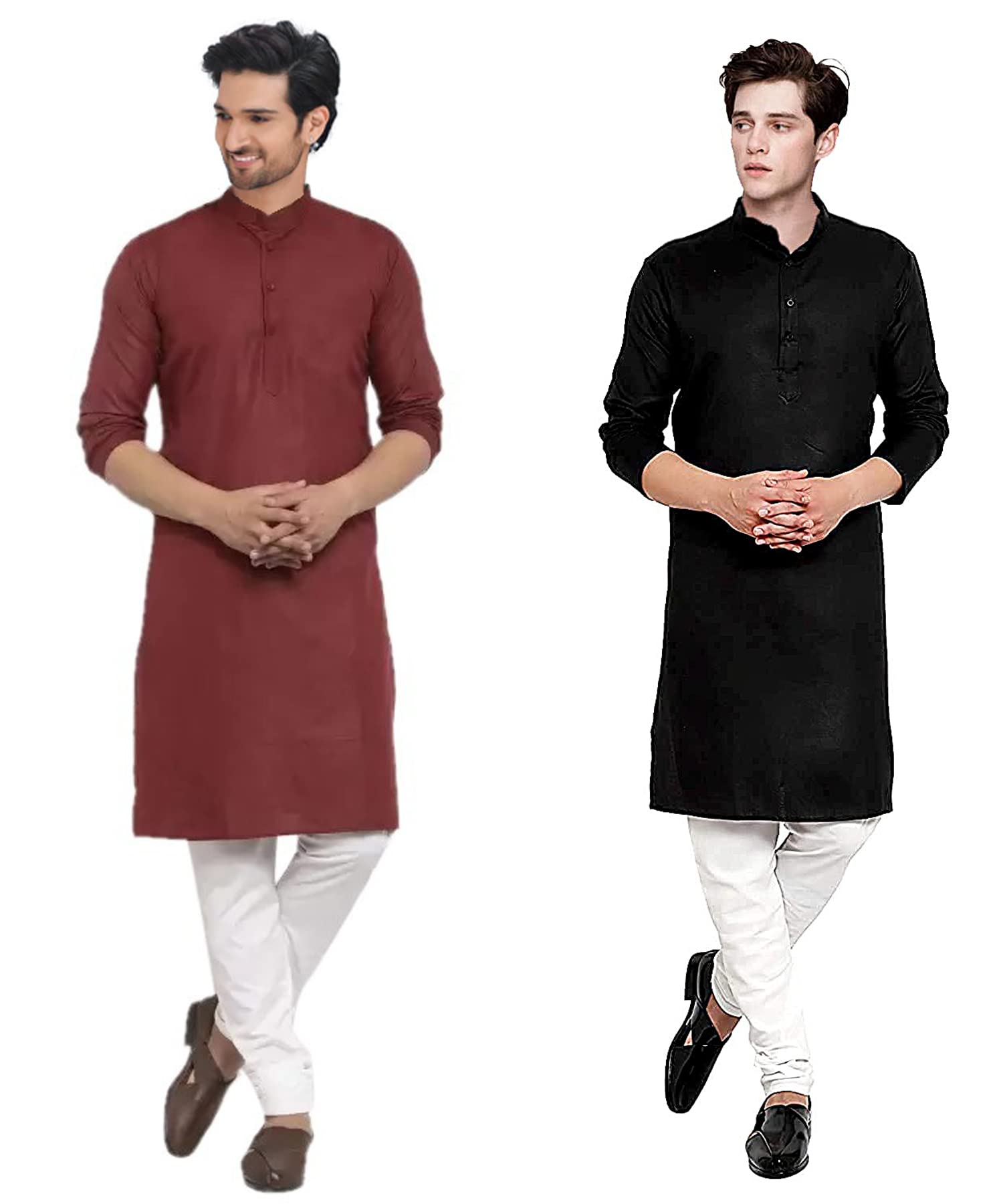 Lookmark Men's Cotton Blend Straight Kurtas Combo Pack Of 2 (Only Kurtas)(New-Kurta 02-Kurta 07-Xl) Maroon-Black