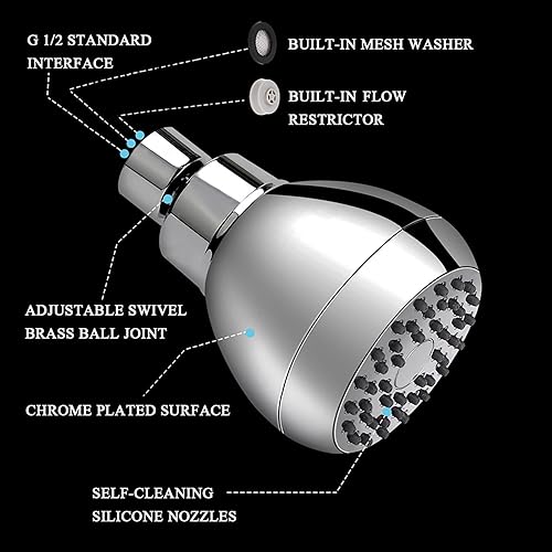 Vista 31 de Aisoso Cabezal de ducha de alta presión de 3 pulgadas, antiobstrucción, anti-fugas, cabezal de ducha fijo cromado con rótula giratoria ajustable