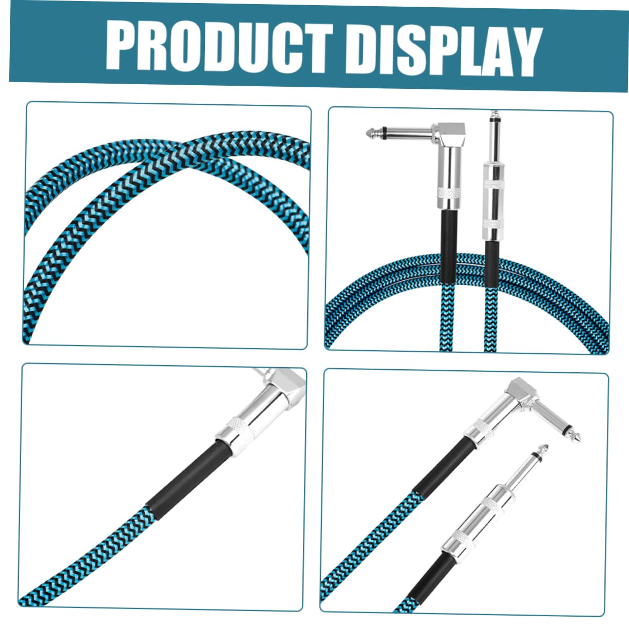 Toyvian 3 szt. kabel gitarowy XLR, słuchawki, przedłużacz, instrument, akordy, ampery, kabel łączący gitarę, redukcja szumów, kabel adapterowy, kabel do gitary, rdzeń miedziany, niebieski