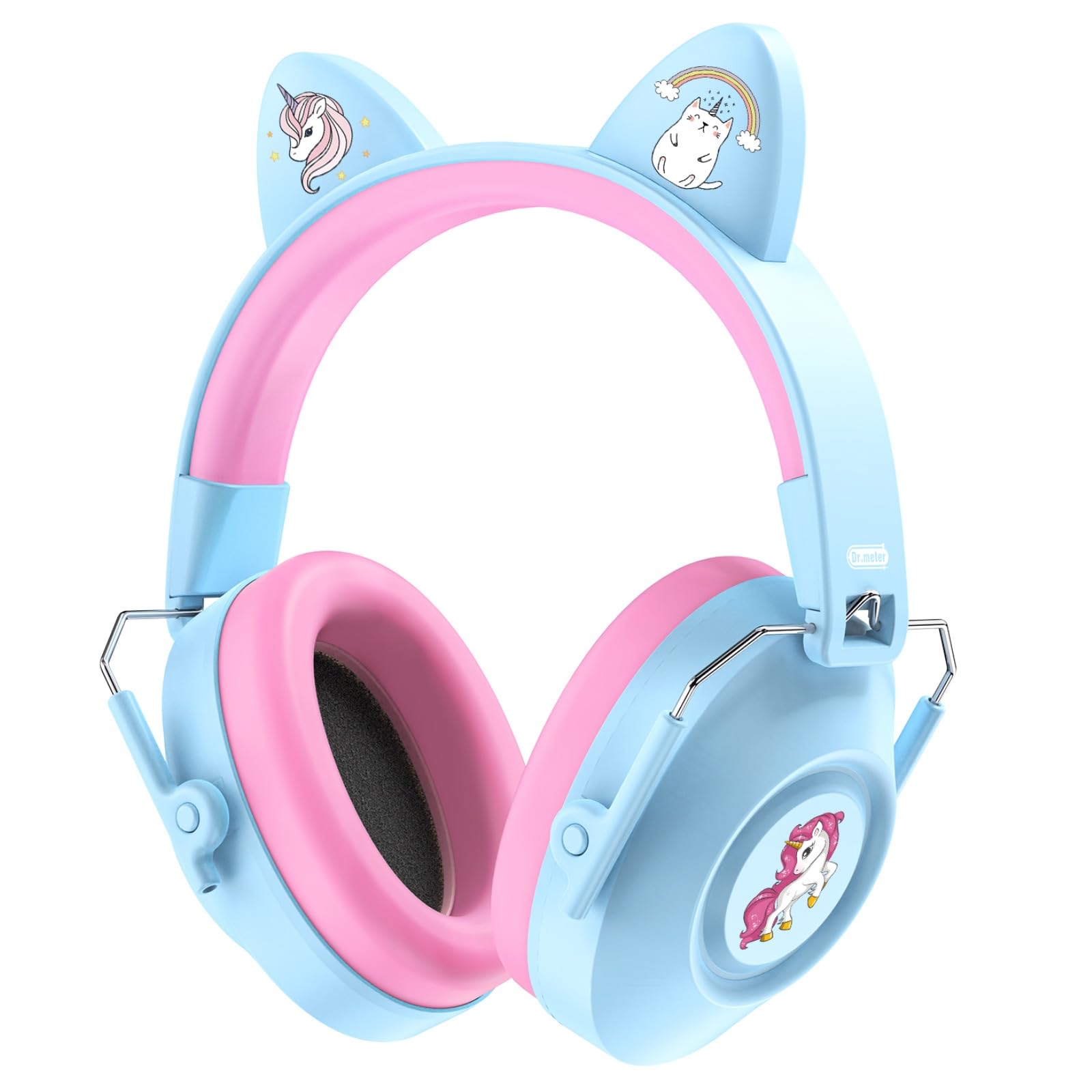Dr.meter Ear Defenders for Kids, 32dB SNR Super Cute Ear Protection Ear Muffs for Autism Sensory, Hearing Protection Earmuff for Monster Jam Concert Firework with Stickers For DIY Light Blue+Pink — image 1