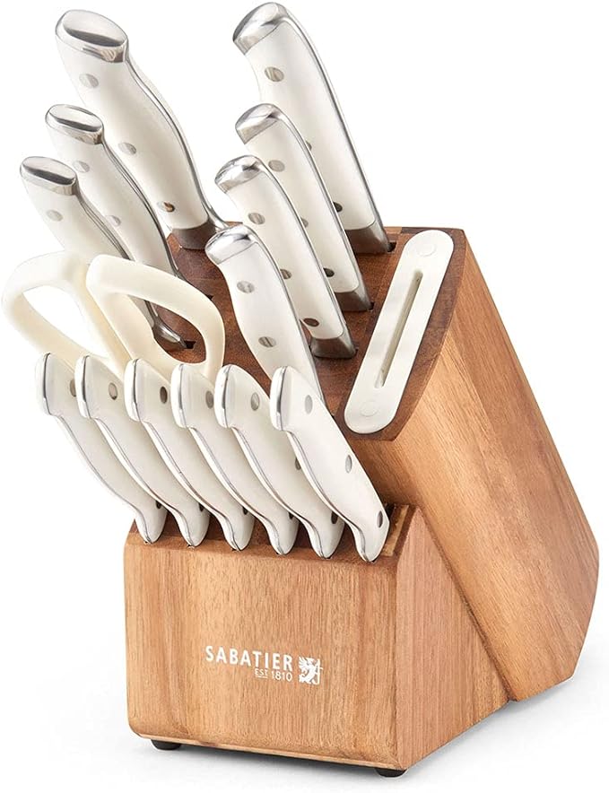 Sabatier Acacia Triple Rivet Edgekeeper Knife Block Set, 15