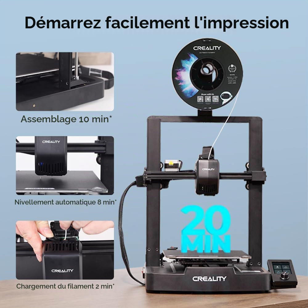 Creality Ender 3 V3 SE Imprimante 3D avec Vitesse d’Impression 250mm / s CR Touch Strain Sensor pour Auto-nivellement Sprite Direct Extruder Double axe Z et axe Y Impression 8.6 * 8.6 * 9.8in
