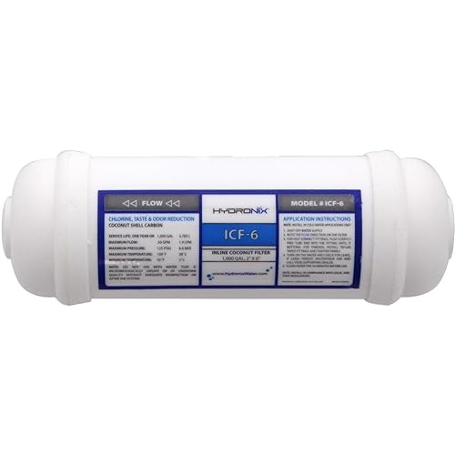 Miniatura 1 de Hydronix ICF-6 Poste de ósmosis inversa en línea, refrigerador y filtro de agua GAC de coco de hielo 2 x 6, 1000 galones, puertos NPT de 14"
