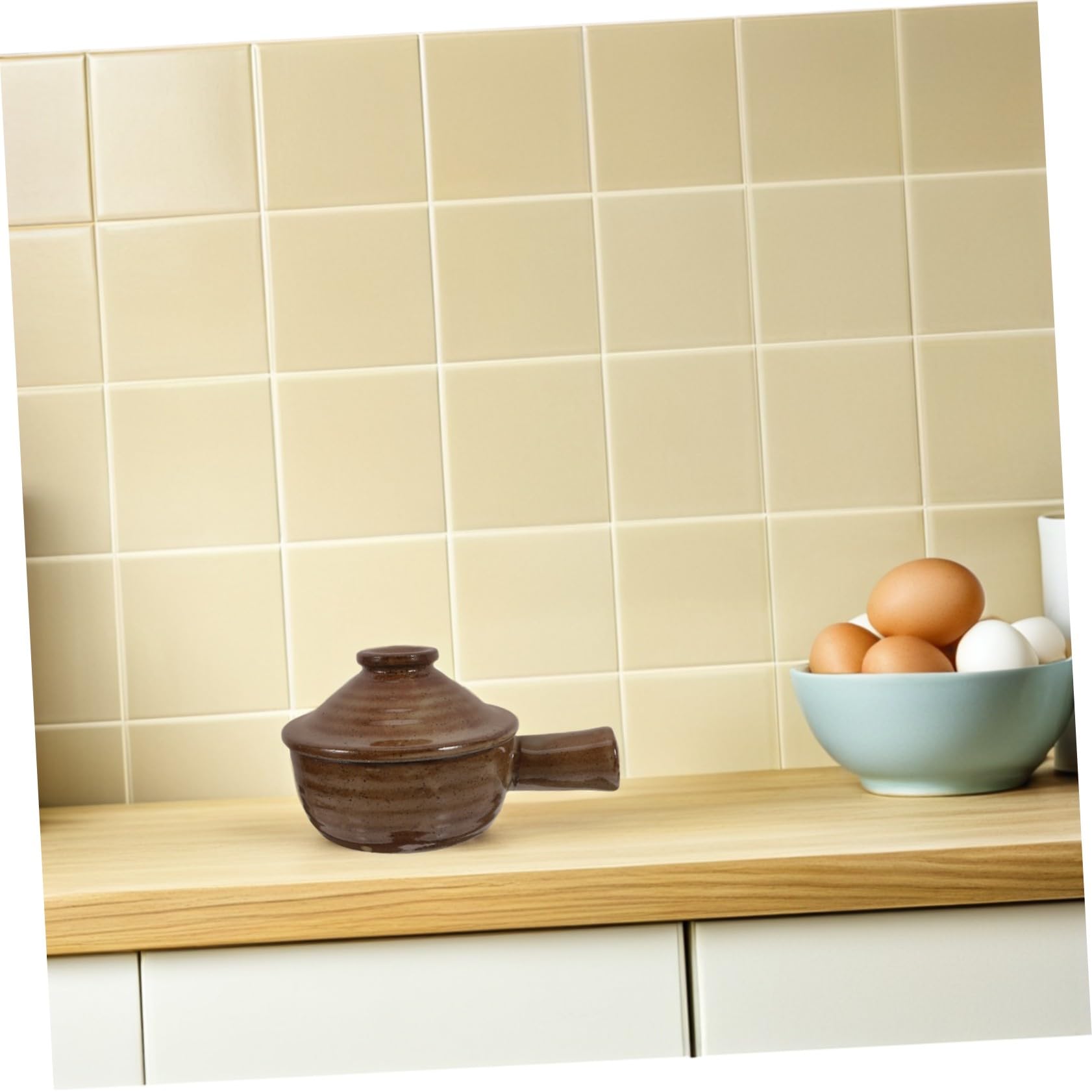 2 Stück Keramik Auflaufform mit Deckel, Rund, aus Ton | Mikrowellengeeignetes Kochgeschirr, für Küche und Essbereich, Elegantes Design