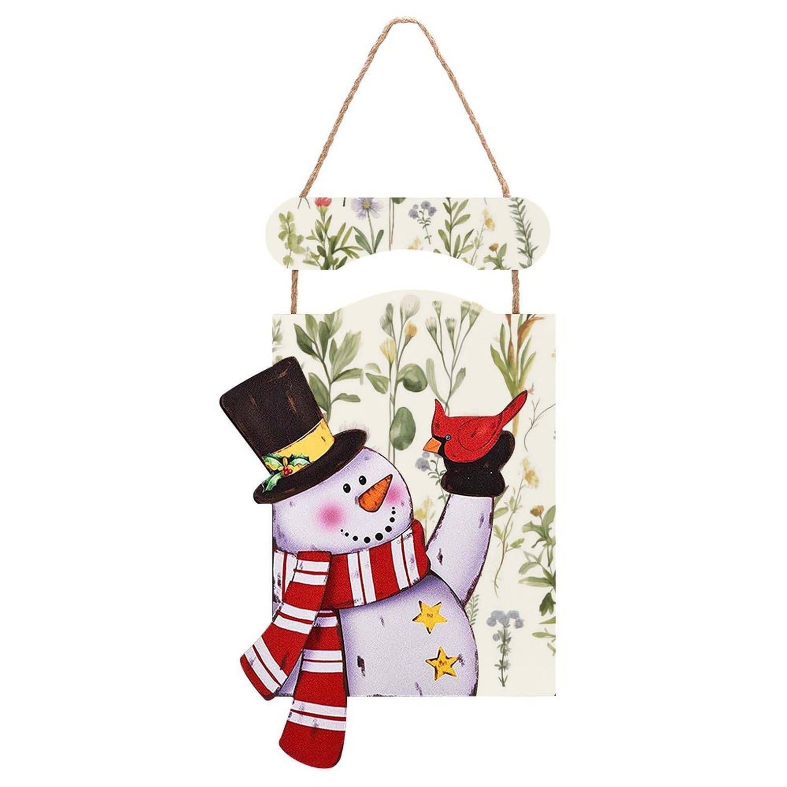 Season Watercolors of Herbs Flowersb Snowman Sign Wooden Hanging Door Sign Christmas Door Decor Christmas Snowman Wooden Hanging Sign Wall Art for Indoor Outdoor Porch Wall