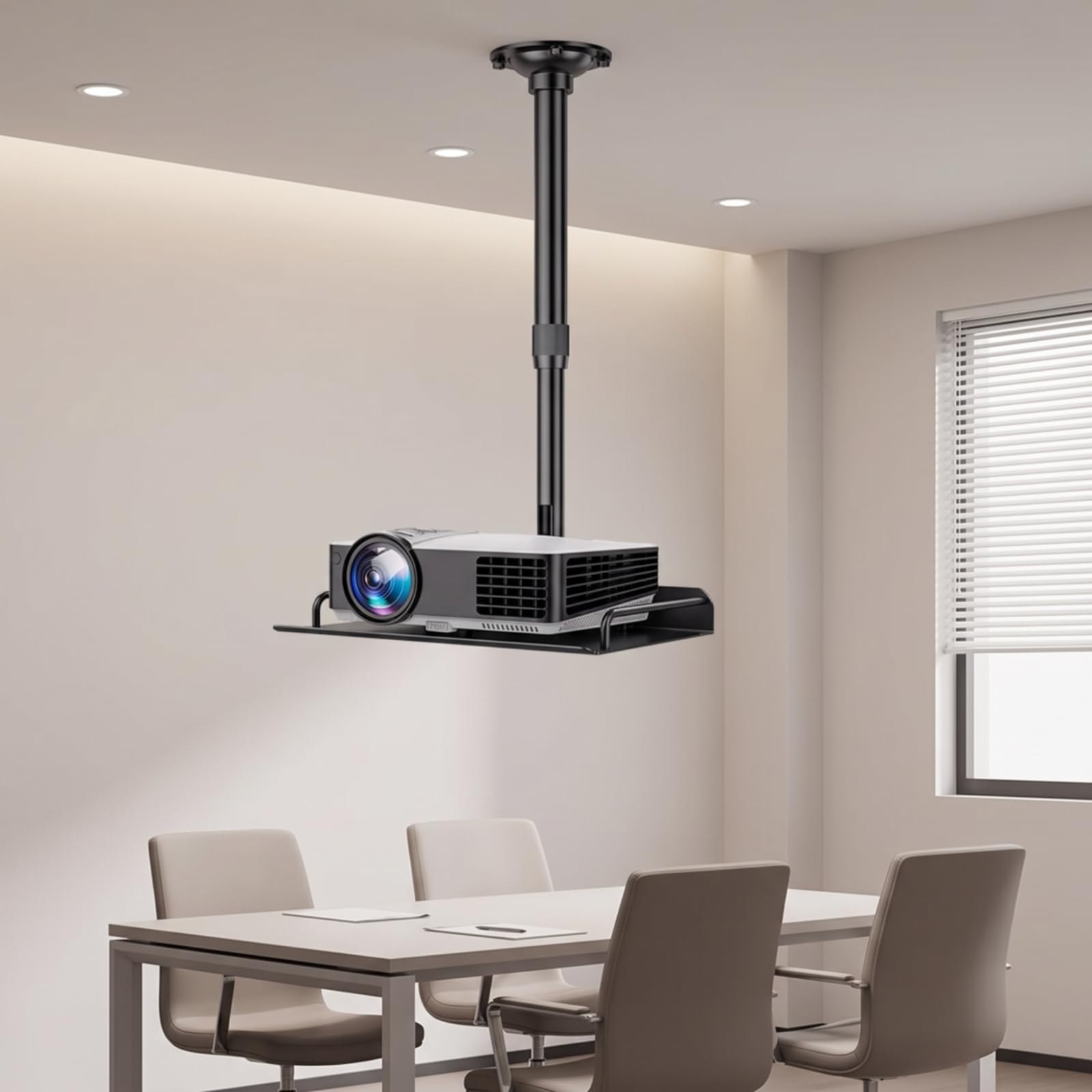 Harilla Staffa da Soffitto Supporto Proiettore Staffa Regolabile Mensola Metallo Vassoio Antiscivolo per Risparmio Spazio Piantone Telescopico con Serraggio, 60-120cm