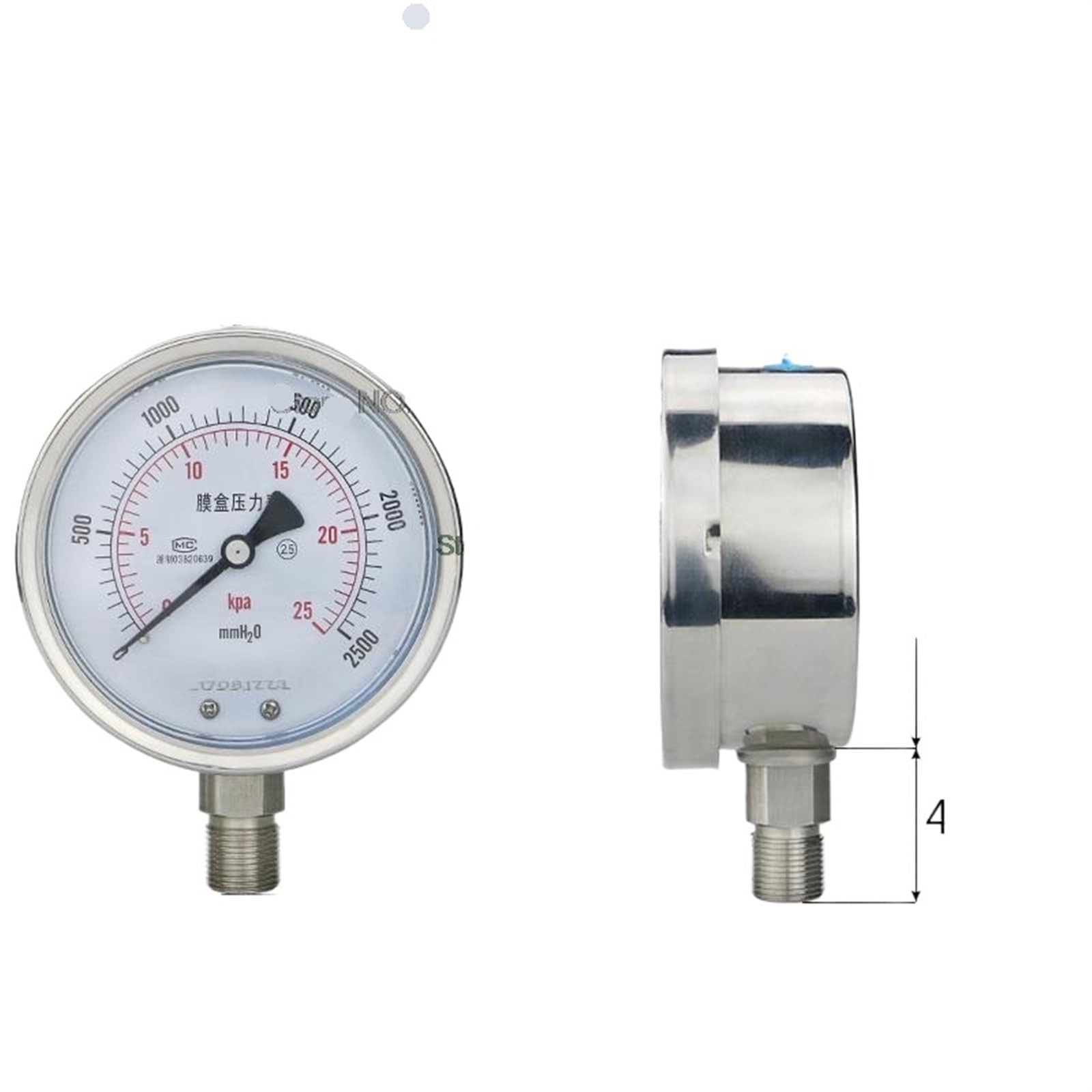 Manómetro de 100 mm de azufre/alta temperatura/corrosión 40 KPa 60 KPa YE100BF(-1-0KPa)