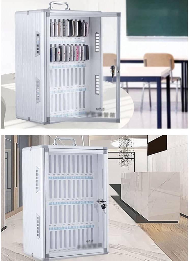 Cell Phone Locker Box for Classroom with Door Locks and Keys Clear Acrylic Jail Storage Cabinet，Mobile Phone Storage Cabinet - 48 Slot Aluminum Alloy Organizer with Cooling Holes for Classro