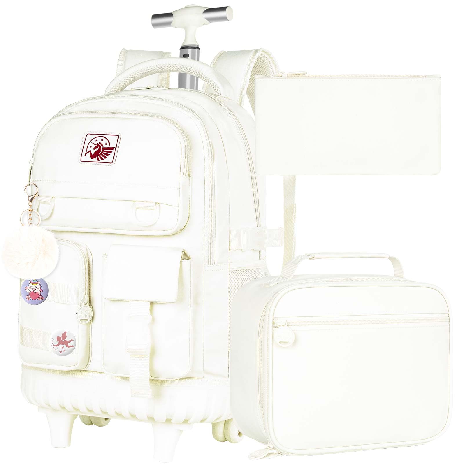 WZLVO Rolling Backpack for Girls Women, 21 inch Roller Wheels Backpacks for School, Water Resistant Wheeled Bookbag with Lunch Box - Grey