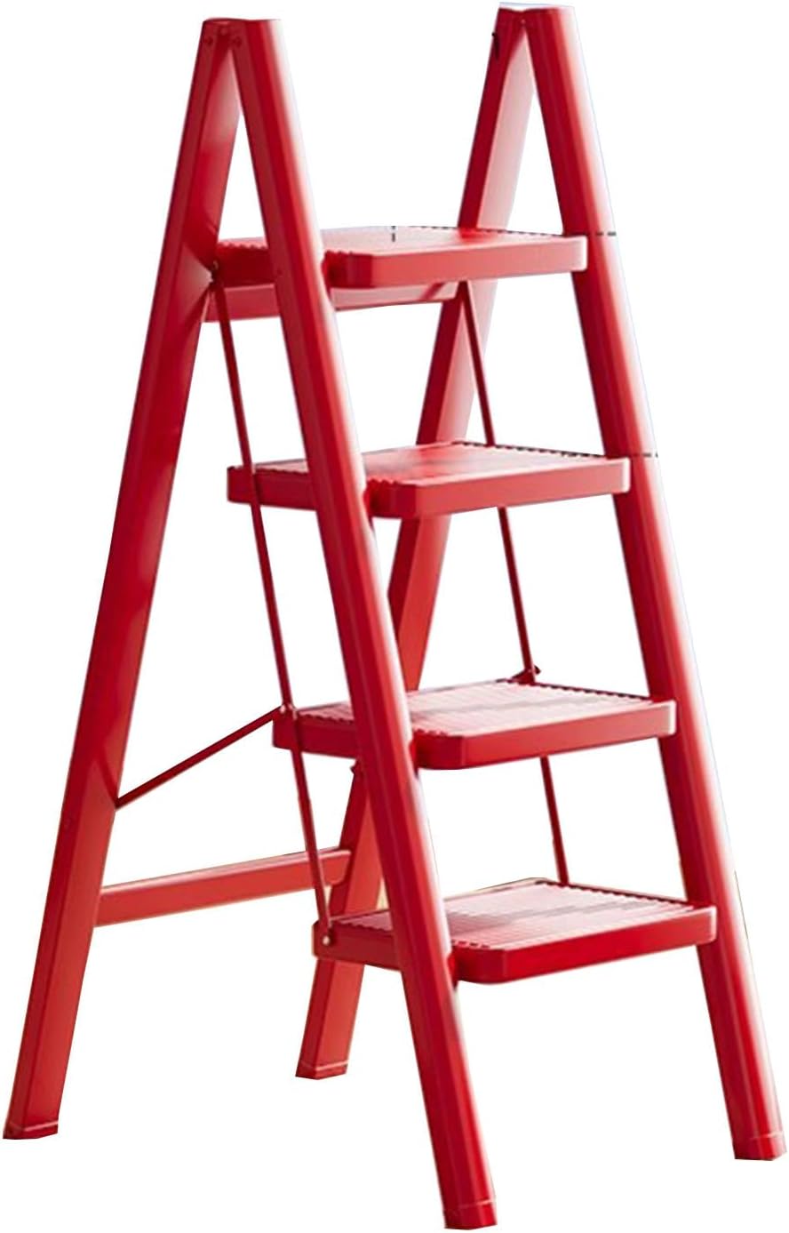 Herringbone Ladder, Household Ladder Multi-Functional Ladder Indoor Thickened Pipe Strong Bearing,red (Red)